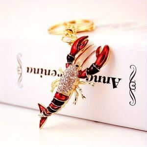 Rhinestone and Enamel Lobster Keychain Charm, Backpack, Purse Key Chain